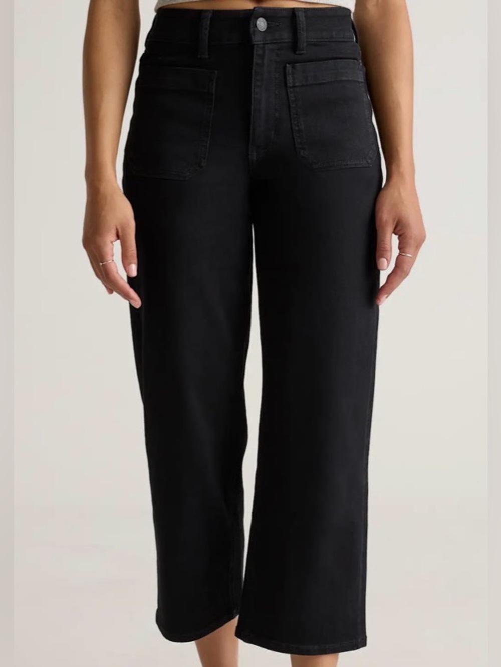 Quince Bella Stretch Patch Pocket Wide Leg Jeans in Black